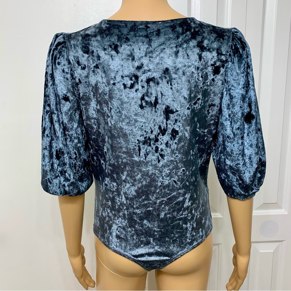 Free People Don't You Wish Velvet Grey Bodysuit Top Blouse women’s size L - Picture 5 of 12